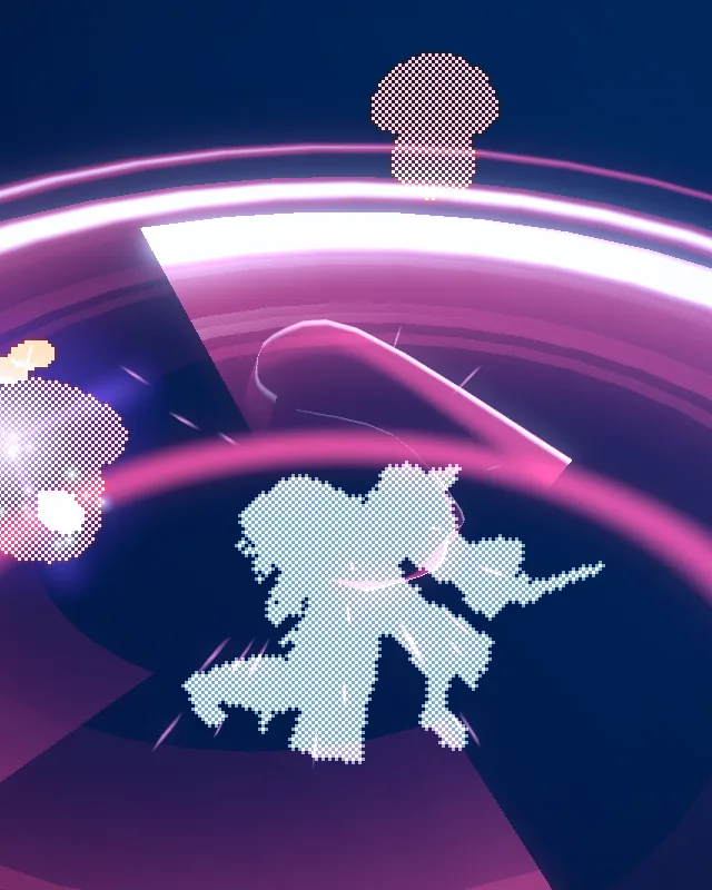An ultimate's cut-in: a white silhouette leaping through streaks of pink and violet.
